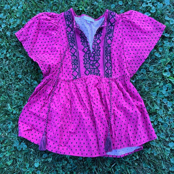 Knox Rose Top Flutter Short Sleeve Blouse Baby Doll Polka Dot - Picture 3 of 5